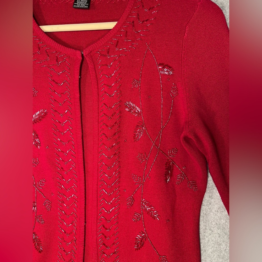 Holiday Beaded Sweater Cardigan Red Sz M 6 8 Sparkle Christmas Hostess Holiday - Picture 3 of 10